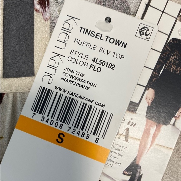 Karen Kane Floral Cream Women's Top Ruffled Elbow Sleeve S - Picture 10 of 15